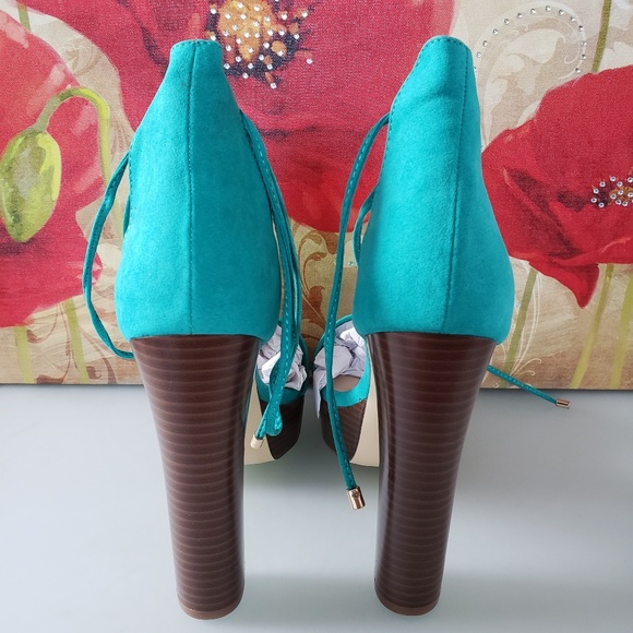 Green Strappy Sandals Heels Size 9 New wooden heel - Picture 6 of 6